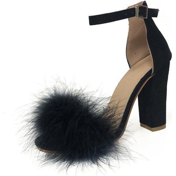Damskie Letnie SandałY Puszyste Peep Toe Wysokie Obcasy PióRkowe Damskie Buty śLubne DużE Rozmiary 35 Gray-image