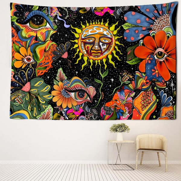 Abstrakcyjny Grzyb SłOńCe Gobelin WisząCy Na ŚCianie WiedźMińSki Tajemniczy Fantazyjny Hippie Tapiz Sypialnia Akademik WystróJ Domu 95X70Cm Red-image
