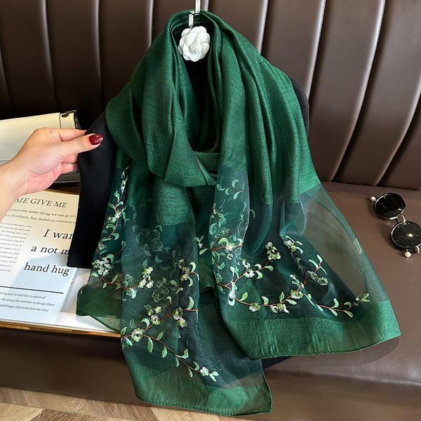 DłUgi Jedwabno-WełNiany Szal Szale Chusty Kobiety Haft Kwiatowy Foulard Chusteczka Na GłOwę Pashmina Ponczo Na Szyję Szaliki HidżAb Bandana 70X180Cm Black-image