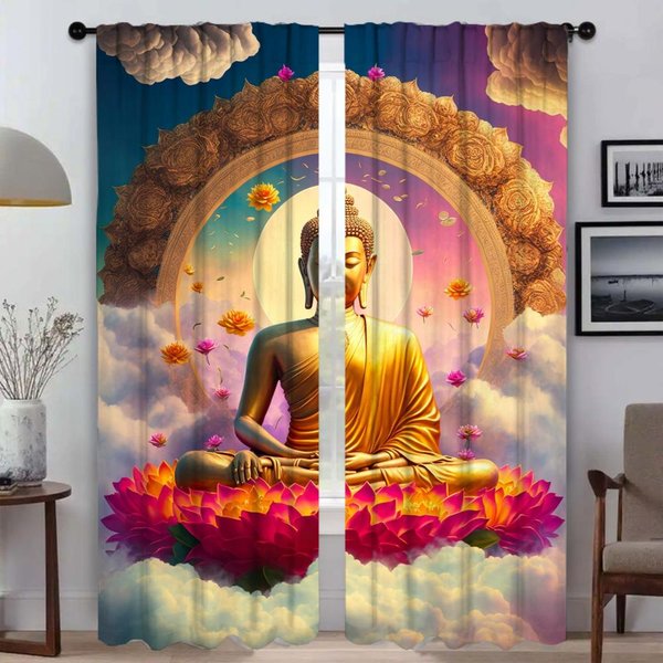 Cortinas De Buda Indio Para Sala De Estar Cortina Para HabitacióN 2 Paneles Persianas DecoracióN De Halloween ParticióN Cortinas Interiores Para El Hogar W50Xh70Cmx2Pcs-Cl-image