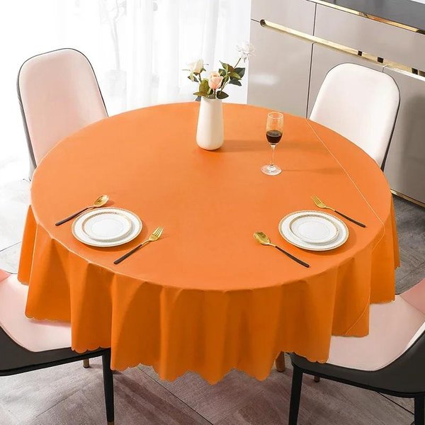 Mantel Redondo De Color SóLido De Estilo Empresarial Simple, Grueso Y Multicolor, Impermeable, Resistente Al Aceite, Lavable. 140Cm Round Orange-image