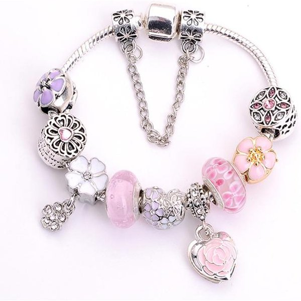 Pulsera De Cristal Con Dijes Originales Europeos Para NiñOs Y Mujeres Con Cadena De Serpiente BañAda En Plata, Pulsera De Marca, JoyeríA AutéNtica 16Cm White-image