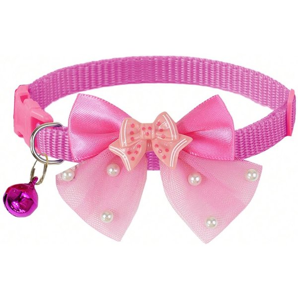 Set De 1 O 3 Piezas Lindo Y Brillante Lazo Con Campana Collar Para Mascotas Para Uso Diario - Para Gatos Y Perros Rose Pink-image