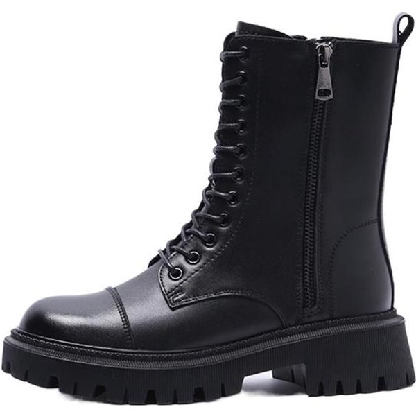 Botas Martin Negras Para Mujer Zapatos De Cuero Vacuno Botas Gruesas Con Plataforma Botines Con Cordones Botas De Invierno OtoñO Con Cremallera 43 Black-image
