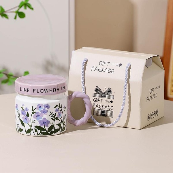 Taza De CeráMica Con Tapa Taza De Alto Valor Taza De Agua Taza De Oficina Souvenir Taza De Café Para Mujer Taza De Desayuno Para Hombre 301-400Ml-image