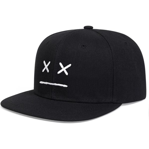 Unisex Czapki Hip-Hopowe Z Haftem UśMiechnięTej Twarzy Xx Wiosna Jesień Outdoor Regulowane Codzienne Czapki Baseballowe Czapka ChroniąCa Przed SłOńCem Czapka Sportowa Czarny-image