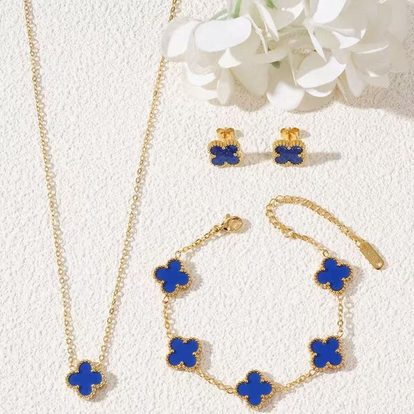 3 SZT Naszyjnik Koniczynka Ze Stali Tytanowej Bransoletka Kolczyki TrzyczęśCiowy Zestaw BiżUterii Necklace+Bracelet+Earring-image