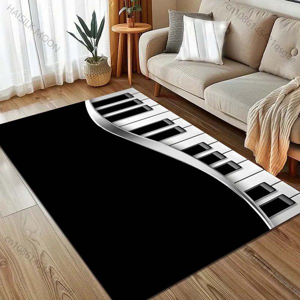 Czarno-BiałY Dywan Z Nadrukiem Klawiatury Fortepianowej Nowoczesna Dekoracja Domu Dywanik Do Sypialni Salonu Mata PodłOgowa Pod Sofę 60*90Cm-image