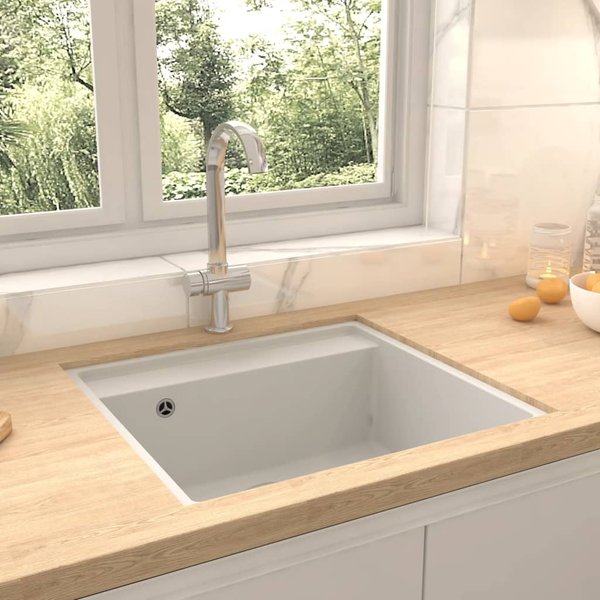 Vidaxl Fregadero De Cocina Con Rebosadero, Blanco, Granito-image