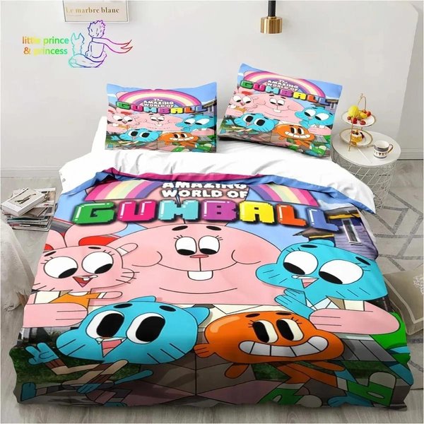 IncreíBle Mundo De Gumball PatróN 3D Impreso Juego De Cama TamañO Individual TamañO Individual Matrimonial Queen Size King TamañO DimensióN Kit De Cama Dormitorio Adulto NiñO Ropa De Cama EU Single 135X200Cm-image