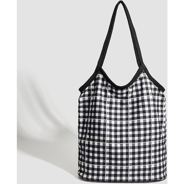DiseñO Nicho Retro Lona Cuadros Bolso Tote Todo Viajero Diario Todo Bolso De Hombro Black-image
