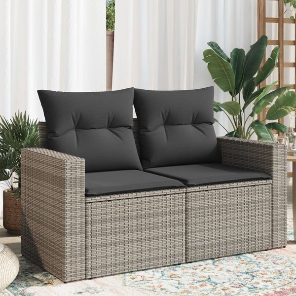 Vidaxl Sofá De JardíN Con Cojines, 2 Plazas, Gris, PolirratáN-image