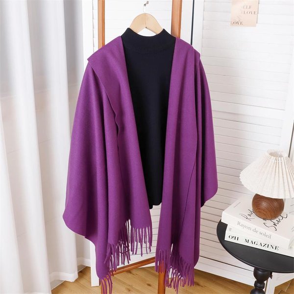 Poncho De Invierno Bufanda Para Mujer Bufandas Largas CáLidas De Cachemira Hiyab Chal SóLido Para Dama Envoltura Pashmina Femenina PañUelo Para La Cabeza 70X190Cm Black-image
