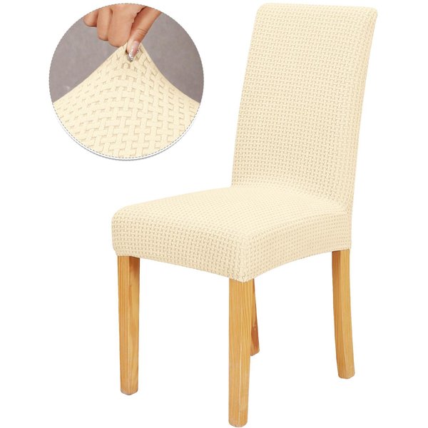 Funda Para Silla Jacquard Comedor Spandex EláStica Extensible Funda Deslizante Para Sillas Cocina El Banquete Hogar Christma 1 Piece Beige-image