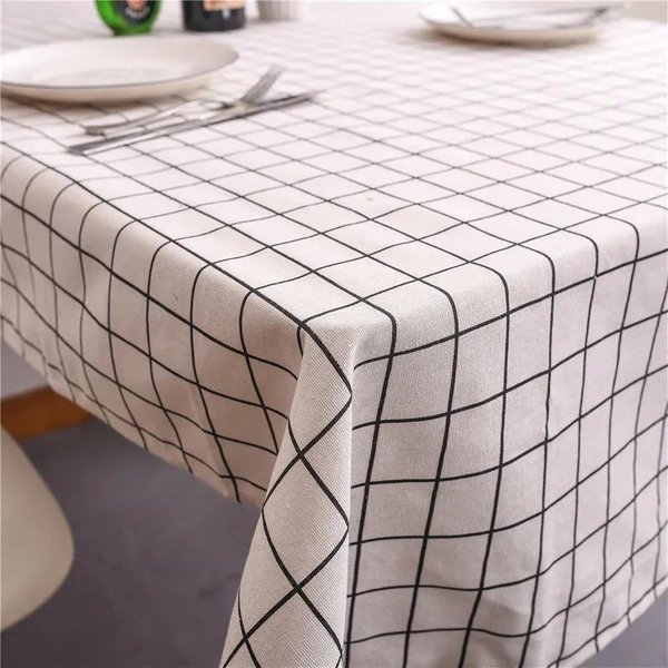 Mantel Para Mesa Del Hogar Lino AlgodóN Cuadros Rayas Mantel De Comedor Cocina Decorativo Rectangular Café Cocina Fiesta Cubierta De Mesa 100X140Cm-image