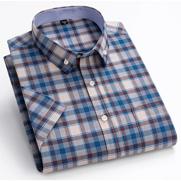 Camisa Oxford De Hombre 100% AlgodóN Manga Corta Nueva Alta Calidad Casual De Negocios Moda Hombre Tallas Grandes Formal S-7XL 46 Gray-image