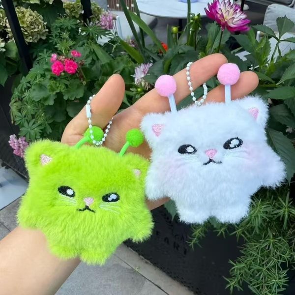 1/5 Szt. Uroczy Kosmiczny Kot Pluszowy Breloczek Kawaii Puszysty Kot Lalka Wisiorek Ozdoba Plecaka Pluszowe ZwierząTko Breloczek Prezent Dla Dziewczyn Green-image