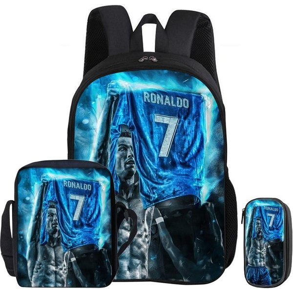 Ronaldo Juego De 3 Piezas Mochila Bolso De Hombro Estuches Para LáPices Bolso Para Libros CR Estrella De FúTbol Mochila Infantil Mochila Deporte FúTbol Bolso Escolar Regalo-image