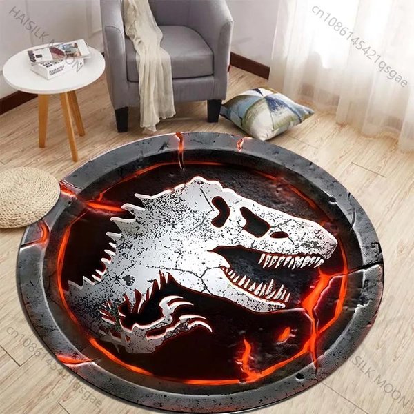 HD 3D OkrąGłY Dywanik Z Dinozaurami – Dywanik Do Pokoju DziecięCego, Sypialni Lub Salonu – AntypośLizgowa Mata PodłOgowa, Tematyka DinozauróW, Dekoracja Pokoju Zabaw, Domu Diameter 90Cm(35In)-image