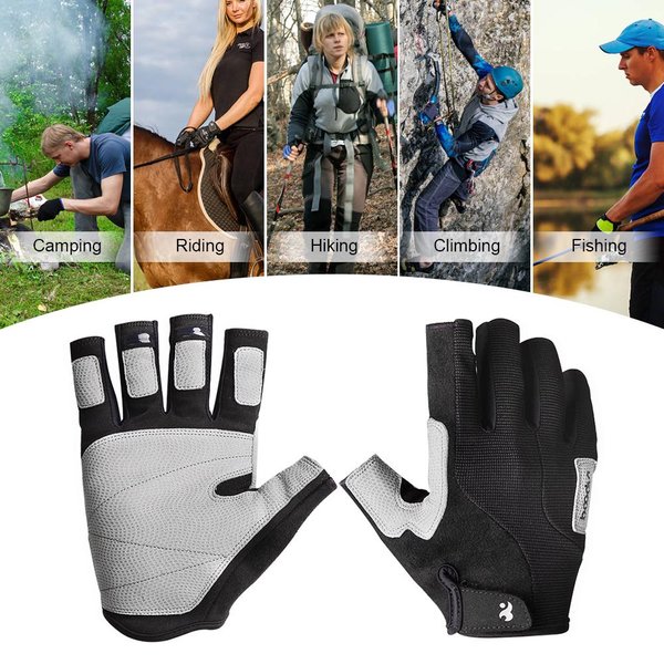 Guantes De Escalada Guantes Deportivos Guantes De Escalada De Medio Dedo Para Exteriores Escalada En MontañA Senderismo Pesca L Negro-image