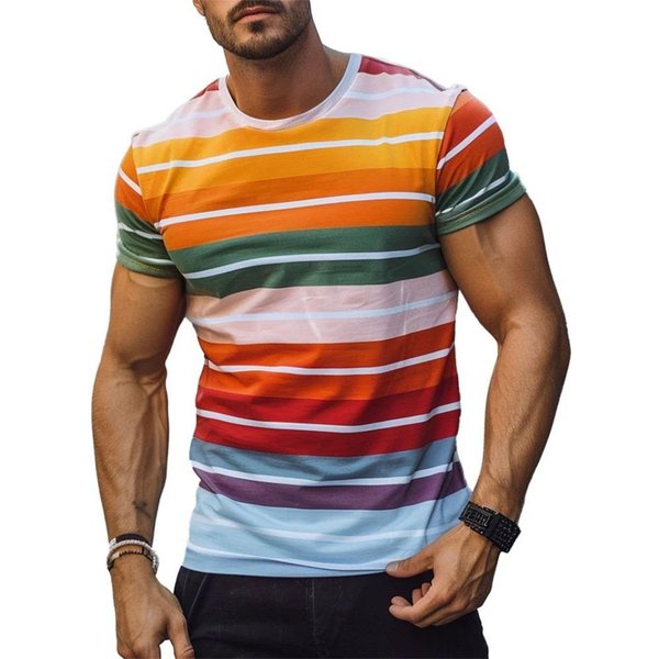 Camisetas GráFicas De Rayas Retro Para Hombre Moda Verano Manga Corta Camisetas Impresas En 3D Tendencia Streetwear PulóVeres Oversize Camisetas M Orange-image