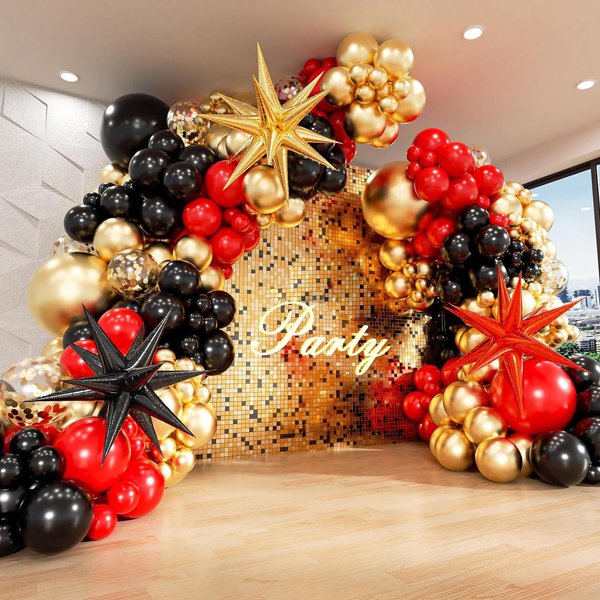 Kit De Arco De Guirnalda De Globos Rojos, Negros Y Dorados De 121 Piezas Con Globos De Aluminio Con Forma De Estrella Para Decoraciones De Bodas, Aniversarios, Fiestas De CumpleañOs Other-image