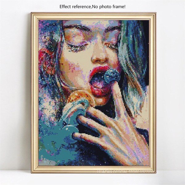 Puntada De Cruz Retrato De Pantalla Completa 5D DIY Pintura De Bordado De Diamantes Chica Colorida Redonda Completa 20X30CM-image