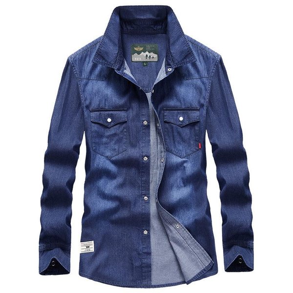 Tendencia Nueva De Primavera Y OtoñO Camisa Vaquera Casual Para Hombre Camisa Para Hombre Peto 3XL-image