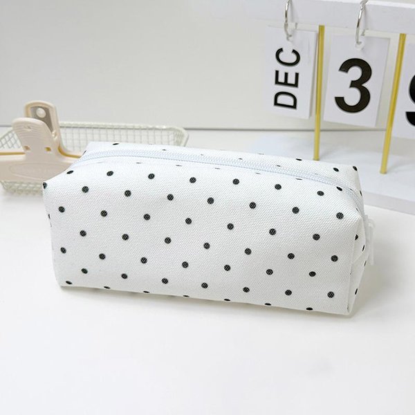 Estuche De Lona Con Puntos Blancos Con Cremallera Resistente Y Gran Capacidad Perfecto Para Estudiantes Escuela Oficina Almacenamiento De Material Escolar A1-image