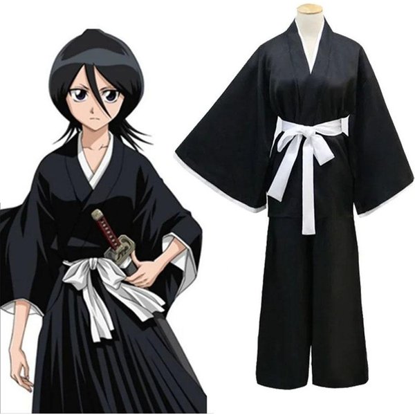 Bleach Kuchiki Rukia Kostiumy Cosplay Kurosaki Ichigo Die Pa SpołEczność Dusz Shinigami Kimono PełNe Stroje Wojna TysiąCa Lat Krwi S Black-image