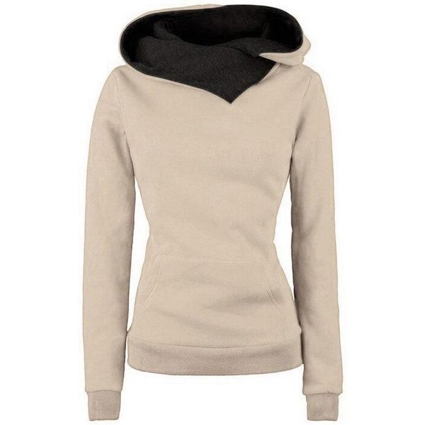 Wiosna Jesień Bluzy Z Kapturem Damski Dres Jednolity Kolor Moda DłUgi RęKaw Pulowery Casual CiepłE Bluzy Z Kapturem Topy Plus Size S Beige-image