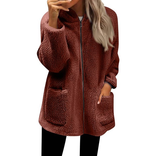 Damskie Bluzy Z Kapturem Zapinane Na Zamek, Oversize, Polarowe, DłUgie, WkłAdane Przez GłOwę, Codzienne, Z DłUgim RęKawem, Jesienne Kurtki Z Kapturem S Czerwony-image