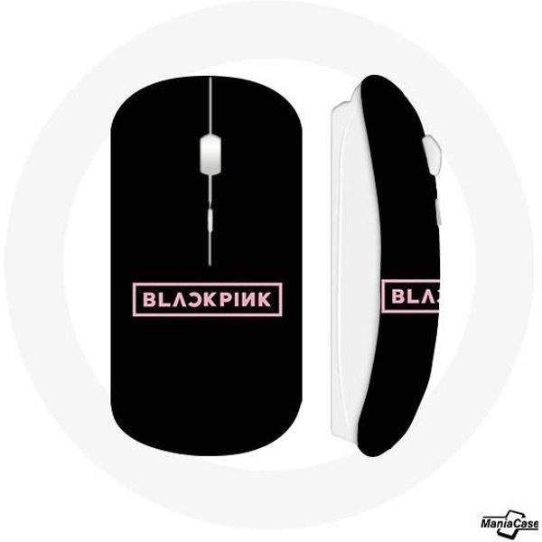 Mysz Bezprzewodowa - Blackpink - Logo RóżOwe - Kompatybilna Z Mac I Pc - DołąCzony Klucz Usb - Czarna-image