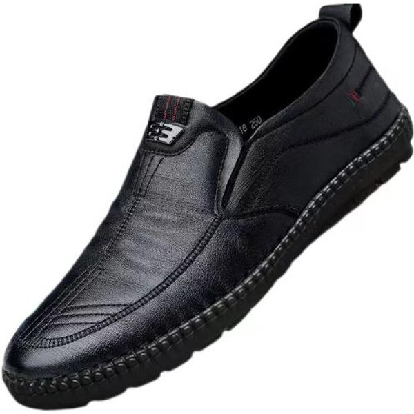 Zapatos De Cuero Para Hombre Transpirables De Negocios Verano Slip-On Mocasines Hombre Casual Planos Negros Zapatos Para Conducir Caminar Mocasines 39 Black-image