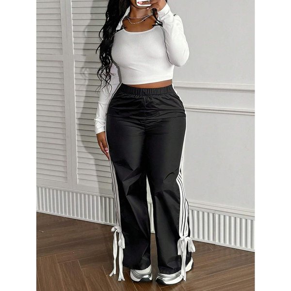 Pantalones Casuales Para Mujer Cintura Alta CaíDa Pantalones De CháNdal Sueltos VersáTiles Y Finos Pantalones Rectos XS Negro-image