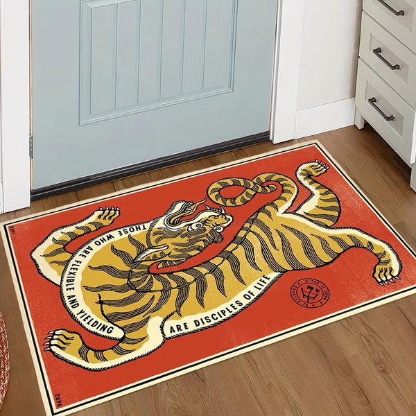 Retro TybetańSki Tygrys Wycieraczka, AntypośLizgowy ChłOnny Zmywalny Dywanik PodłOgowy Do Przedpokoju, Salonu WystróJ Domu 40X60Cm 16X24Inch-image