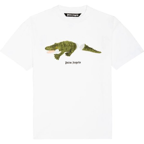 Camiseta De Manga Corta Croco Palm Angels Blanco/Verde Tops Para Hombre PMAA001R21JER0020155 XXL White-image
