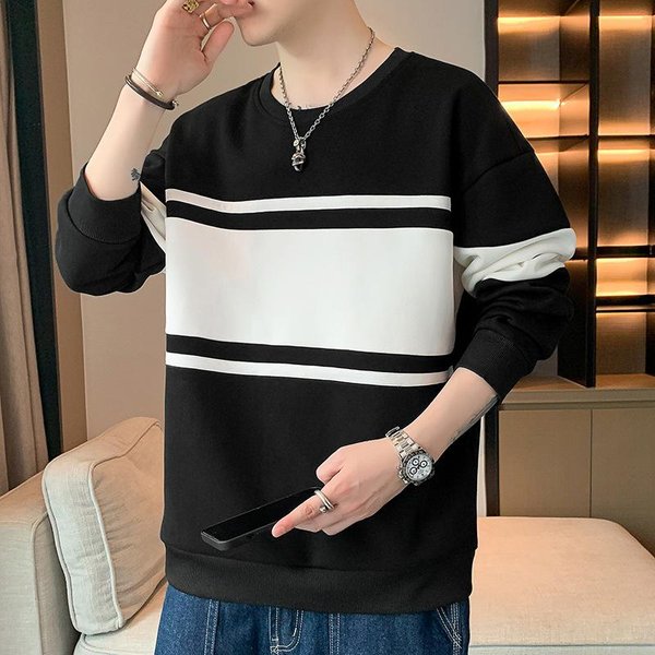 Bluza Z OkrąGłYm Dekoltem MęSka Jesień Nowa LuźNa WciąGana Casualowa Wszechstronna Przystojna Koszulka Z DłUgim RęKawem Top 3XL White-image