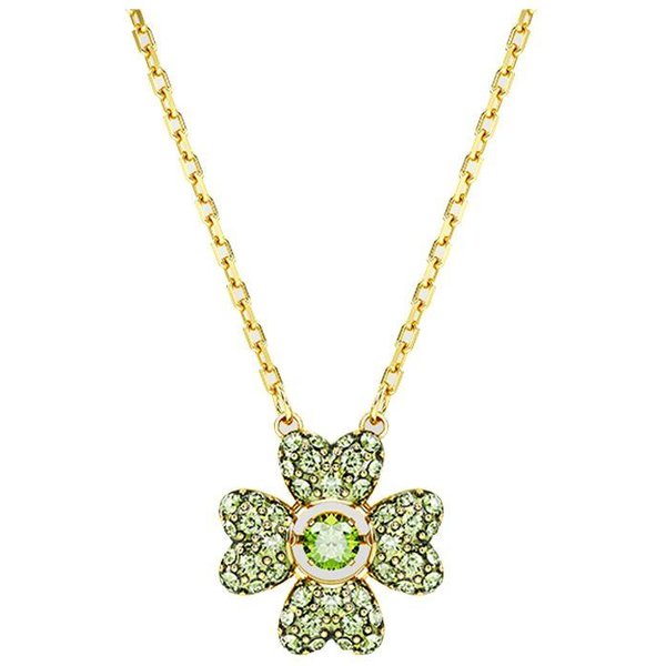 Collar Con DecoracióN De TréBol De La Suerte Incrustado De Circonita CúBica De ImitacióN De Cristal Swarovski Para Mujer, Collar Verde 5671144 Shopping Bag Beige-image