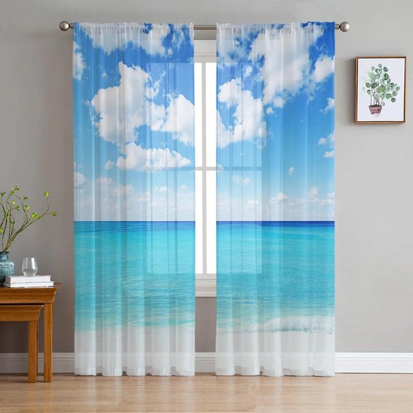 Bali Sceneria Ocean Wakacje Przezroczyste ZasłOny Salon Okno Tiulowe ZasłOny Do Sypialni Kuchni Dekoracja Domu Woalowe ZasłOny W135 X H115Cm X1&Grommet Top Blue-image