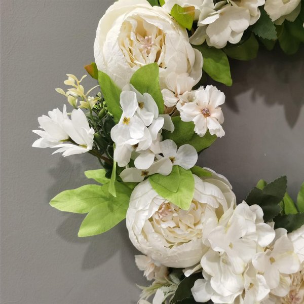 Corona De Flores De PeoníA Artificial Corona Floral Falsa Para Puerta Delantera Boda Pared DecoracióN Del Hogar Blanca-image