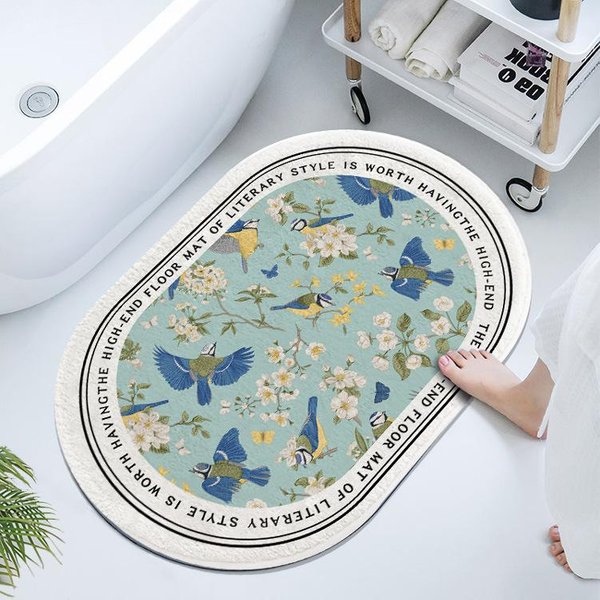 Francuski Retro Owalny Mata Diatomowa Tapicerowana Toaleta ŁAzienka ChłOnna Mata AntypośLizgowa Mata Pod Stopy SzybkoschnąCa Mata Pod Drzwi 40*60Cm-image