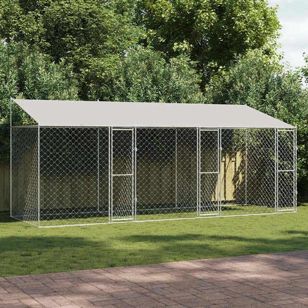 Caseta Para Perros Con Techo Plateada 600 X 200 X 256 Cm Acero Y PE-image
