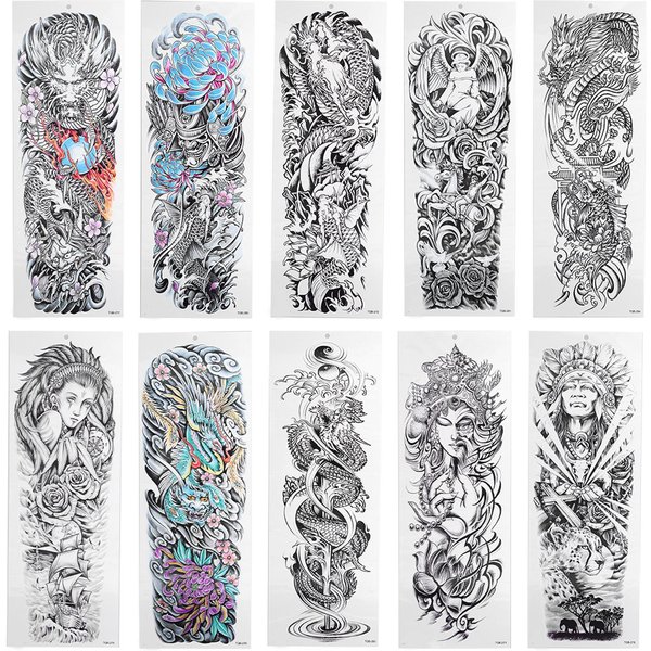 Pegatinas De Tatuaje Realistas Tatuaje Temporal Falso Pegatina Grande Para Brazo Completo Plantilla De Tatuaje Impermeable Gray-image