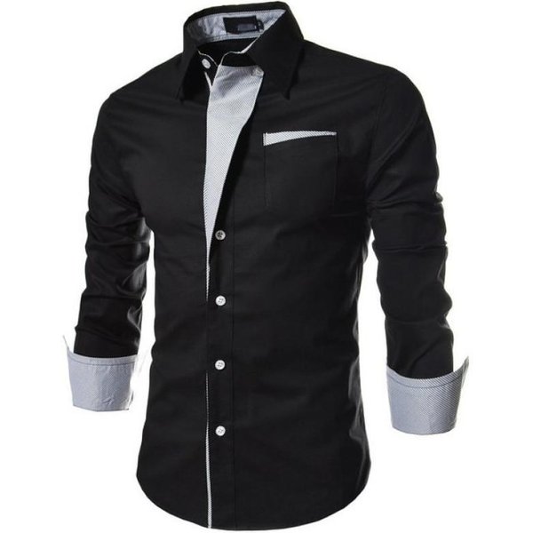 Camisa De Manga Larga De Negocios Para Hombre Camisa Casual Transpirable Camisa De Gran TamañO 3XL Negro-image