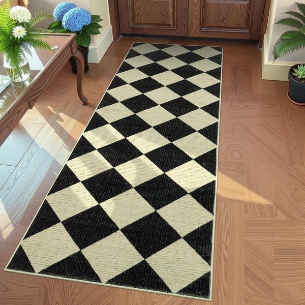 Dywanik W Szachownicę Klasyczny Minimalistyczny Geometryczny Dywanik Do Przedpokoju AntypośLizgowa MięKka Mata PodłOgowa Do Przedpokoju Salonu 40X120Cm(16X47In)-image
