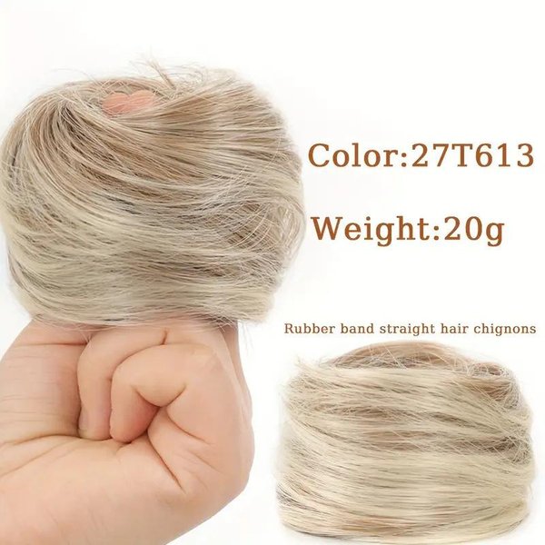 1 Szt. Syntetyczny Kok Do WłOsóW Prosty Kok Elastyczna Gumka Sztuczne WłOsy Spinka Do WłOsóW PrzedłUżAnie Ogona Updo KawałEk WłOsóW Kucyk Beige-image