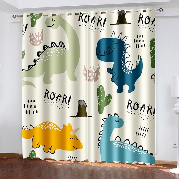 KreskóWkowe ZasłOny Z Dinozaurami Do Pokoju DziecięCego ZasłOny Okienne Do Salonu Sypialni ŻAluzje PokóJ DziecięCy Dekoracja Domu W50X130H(Cm)X2Pcs&Grommet Top-image