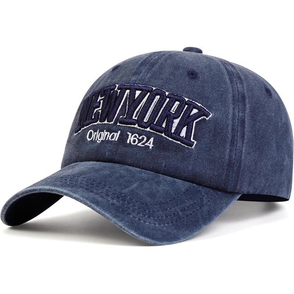 Unisex New York 1624 Haftowane PłUkane Czapki Baseballowe Wiosna I Jesień Outdoor Regulowane Codzienne Czapki Czapka PrzeciwsłOneczna Czapka Sportowa Ciemnoniebieski-image