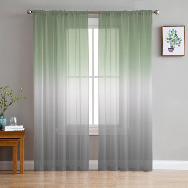 Cortinas Semitransparentes Degradadas Gris Verde Salvia Para DecoracióN De SalóN Cortinas De Ventana Para Cocina Cortinas De Tul Velo Organza W135 X H185Cm X1&Grommet Top-image